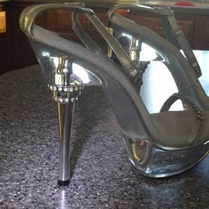 Gorgeous crystal lucite ankle strap heels